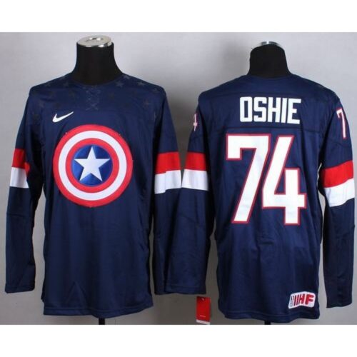 68618e8180f90_1 Olympic Team USA #74 T. J. Oshie Navy Blue Captain America Fashion Stitched NHL Jersey