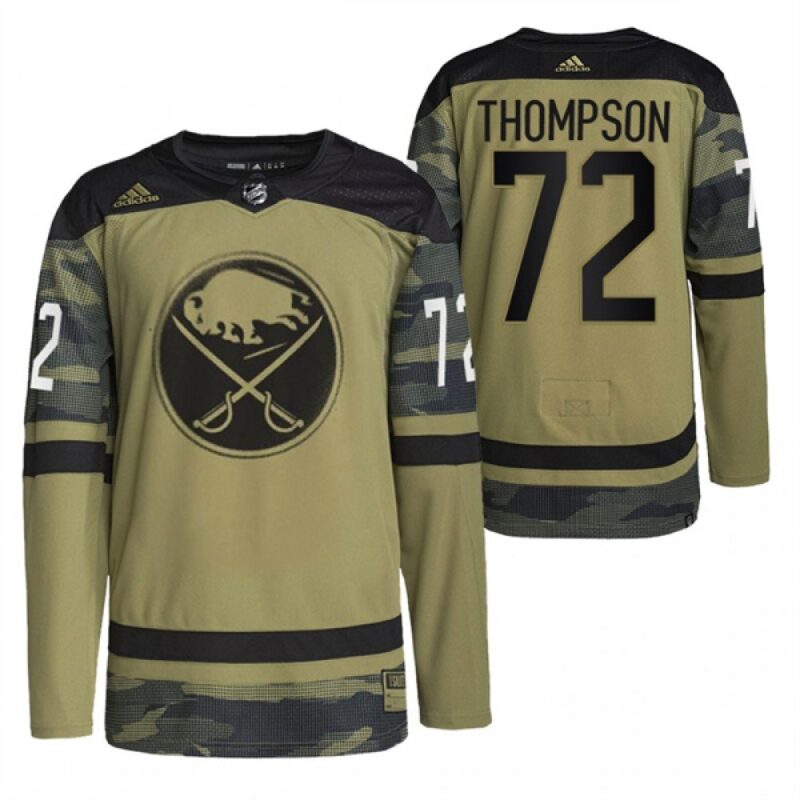 68618f42a946b_1 Men's Buffalo Sabres #72 Tage Thompson 2022 Camo Military Appreciation Night Stitched Jersey