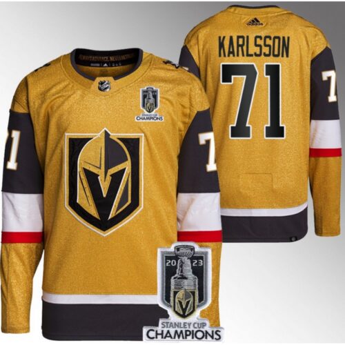 68618f7a56771_1 Men's Vegas Golden Knights #71 William Karlsson Gold 2023 Stanley Cup Champions Stitched Jersey