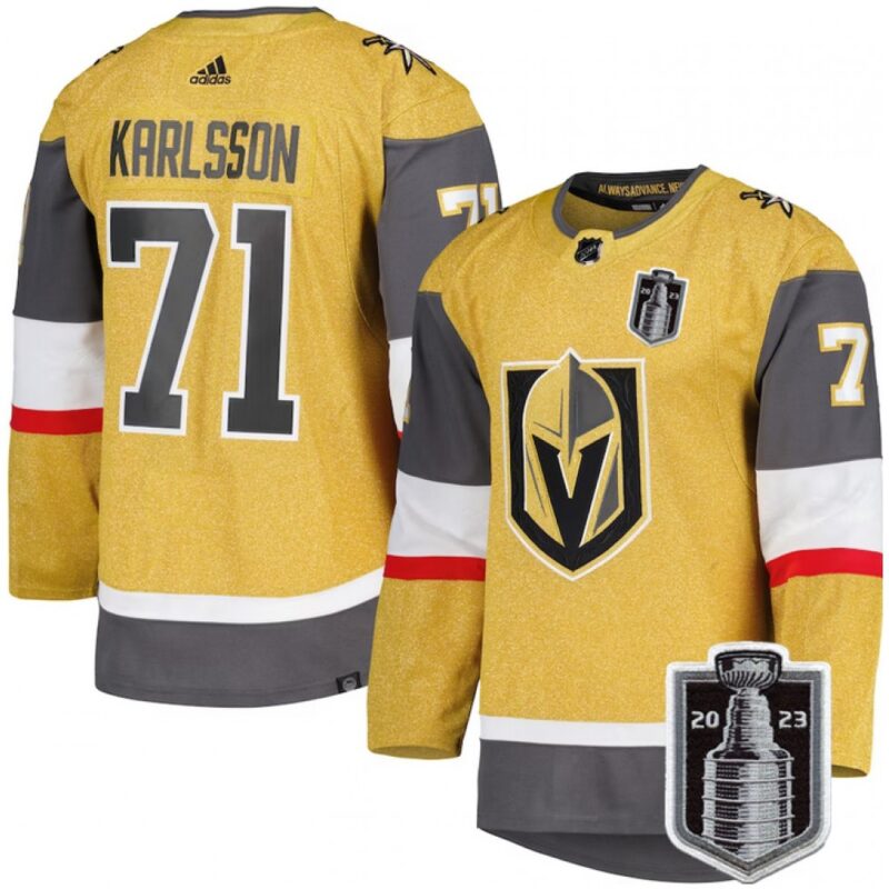 68618f7d76094_1 Men's Vegas Golden Knights #71 William Karlsson Gold 2023 Stanley Cup Final Stitched Jersey
