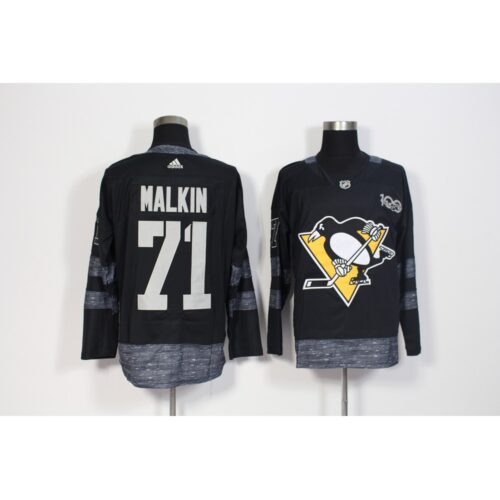 68618f9391a00_1 Men's Pittsburgh Penguins #71 Evgeni Malkin Black 1917-2017 100th Anniversary Stitched NHL Jersey