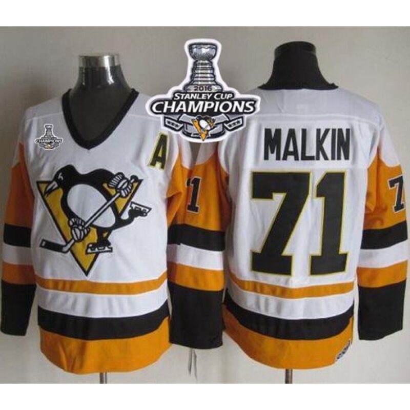 68618fe0b75d1_1 Penguins #71 Evgeni Malkin White/Black CCM Throwback 2016 Stanley Cup Champions Stitched NHL Jersey