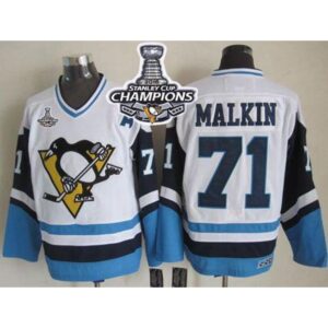 68618fe3c6260_1 Penguins #71 Evgeni Malkin White/Blue CCM Throwback 2016 Stanley Cup Champions Stitched NHL Jersey