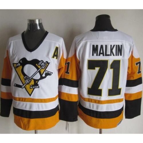 68618ff06478a_1 Penguins #71 Evgeni Malkin White/Black CCM Throwback Stitched NHL Jersey