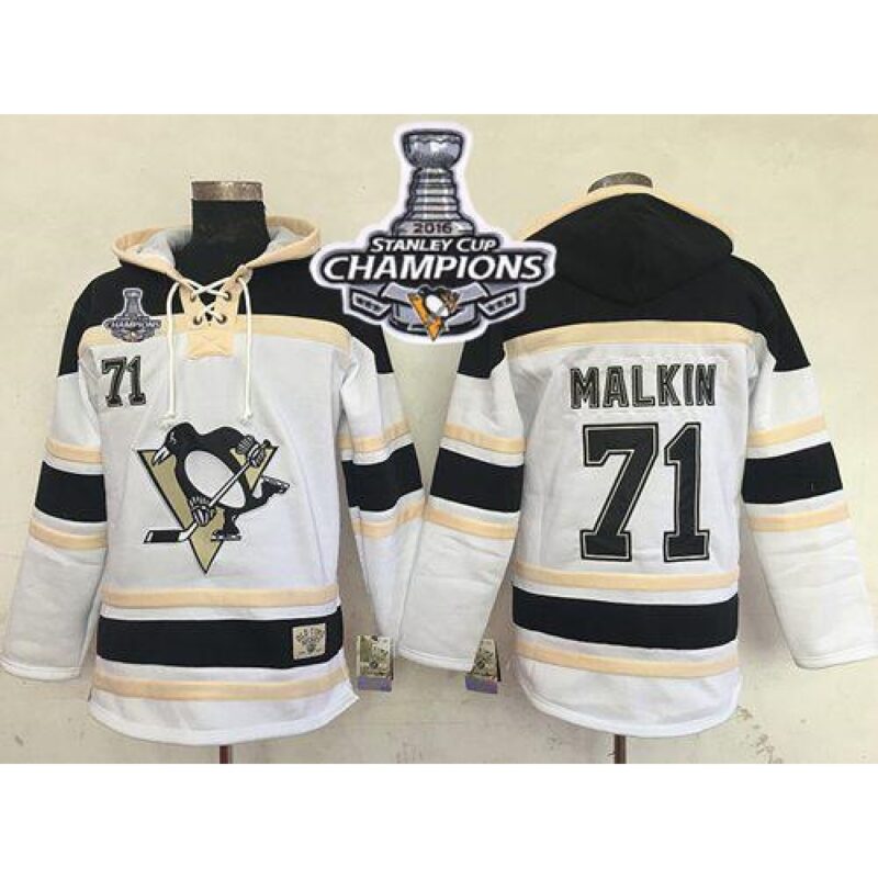 68619014112e0_1 Penguins #71 Evgeni Malkin White Sawyer Hooded Sweatshirt 2016 Stanley Cup Champions Stitched NHL Jersey