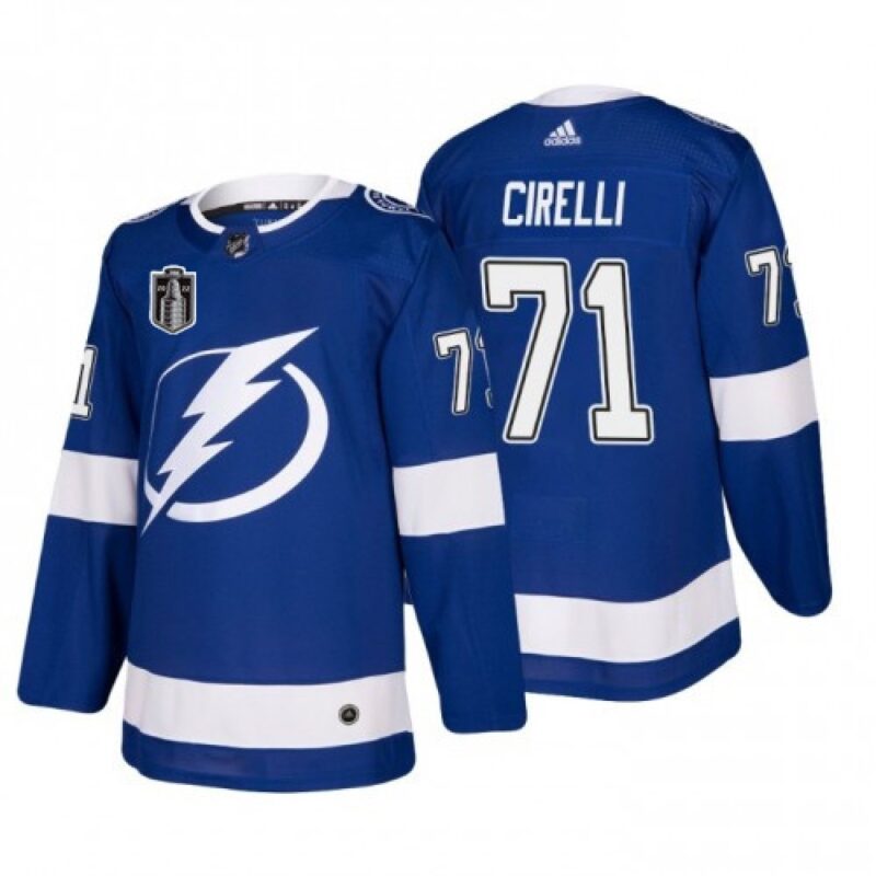 68619019d9bd9_1 Men's Tampa Bay Lightning #71 Anthony Cirelli 2022 Blue Stanley Cup Final Patch Stitched Jersey