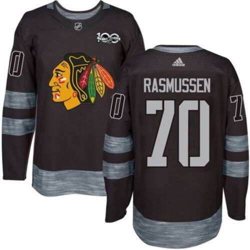 686190a46d61c_1 Blackhawks #70 Dennis Rasmussen Black 1917-2017 100th Anniversary Stitched NHL Jersey