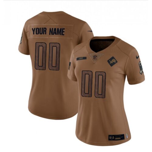 686190ed4bdb1_1 Women's Detroit Lions Active Player Custom Brown 2023 Salute To Service Stitched Jersey(Run Smaller)