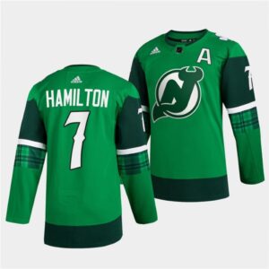 686191511b076_1 Men's New Jersey Devils #7 Dougie Hamilton Green Warm-Up St Patricks Day Stitched Jersey