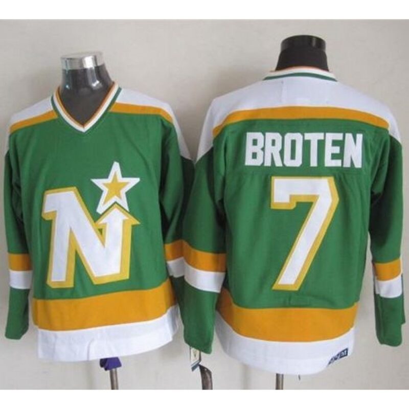 686191bcea15c_1 Stars #7 Neal Broten Stitched Green CCM Throwback NHL Jersey