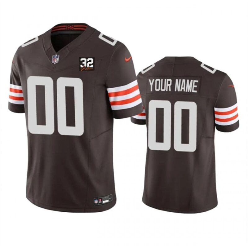 68619203547fb_1 Men's Cleveland Browns Customized Brown 2023 F.U.S.E. With Jim Brown Memorial Patch Vapor Untouchable Limited Stitched Jersey