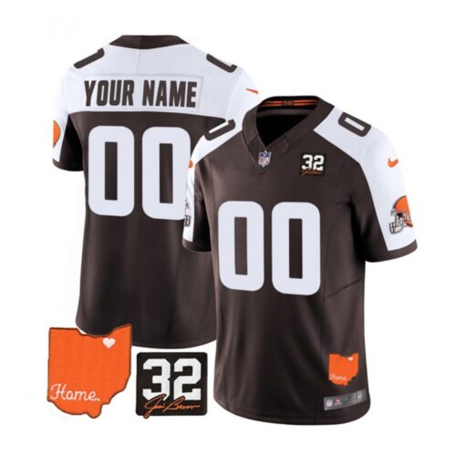 6861920d17875_1 Men's Cleveland Browns Active Player Custom Brown/White 2023 F.U.S.E. With Jim Brown Memorial Patch Vapor Untouchable Limited Stitched Jersey