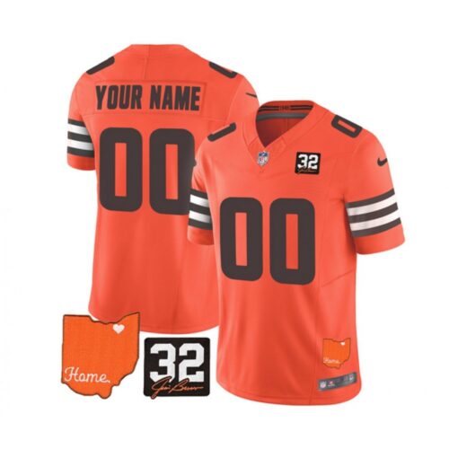 686192135074a_1 Men's Cleveland Browns Active Player Custom Orange 2023 F.U.S.E. With Jim Brown Memorial Patch Vapor Untouchable Limited Stitched Jersey