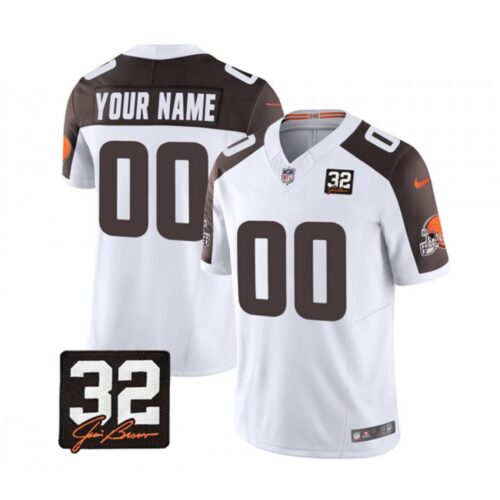 68619216042c6_1 Men's Cleveland Browns Active Player Custom White/Brown 2023 F.U.S.E. With Jim Brown Memorial Patch Vapor Untouchable Limited Stitched Jersey