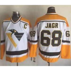 68619217480fe_1 Penguins #68 Jaromir Jagr White/Yellow CCM Throwback Stitched NHL Jersey