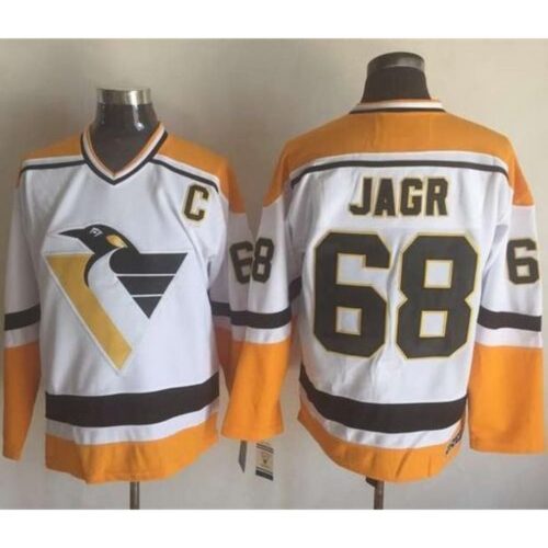 68619217480fe_1 Penguins #68 Jaromir Jagr White/Yellow CCM Throwback Stitched NHL Jersey