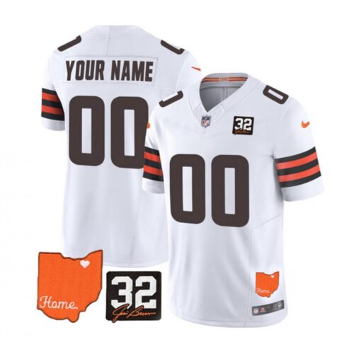 68619218bde83_1 Men's Cleveland Browns Active Player Custom White 2023 F.U.S.E. With Jim Brown Memorial Patch Vapor Untouchable Limited Stitched Jersey