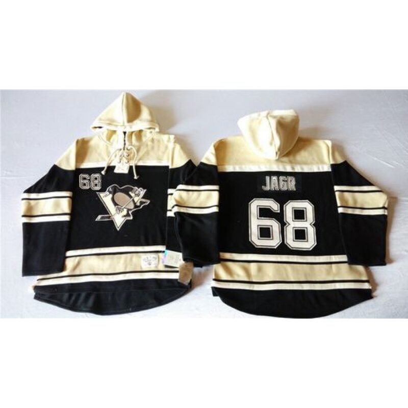6861923041809_1 Penguins #68 Jaromir Jagr Black Sawyer Hooded Sweatshirt Stitched NHL Jersey