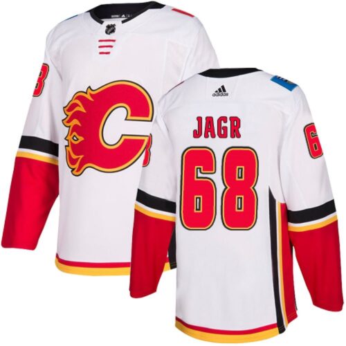 6861926bc354f_1 Men's Calgary Flames #68 Jaromir Jagr White Away Stitched NHL Jersey