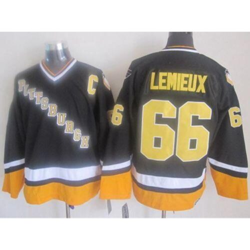 686192e35c625_1 Penguins #66 Mario Lemieux Black/Yellow CCM Throwback Stitched NHL Jersey