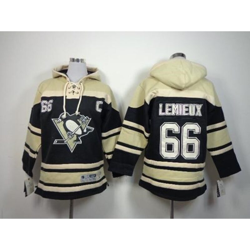 6861931a9759f_1 Penguins #66 Mario Lemieux Black Sawyer Hooded Sweatshirt Stitched Youth NHL Jersey