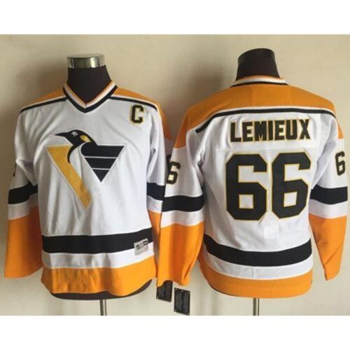 686193a47f976_1 Penguins #66 Mario Lemieux White/Yellow CCM Throwback Stitched Youth NHL Jersey