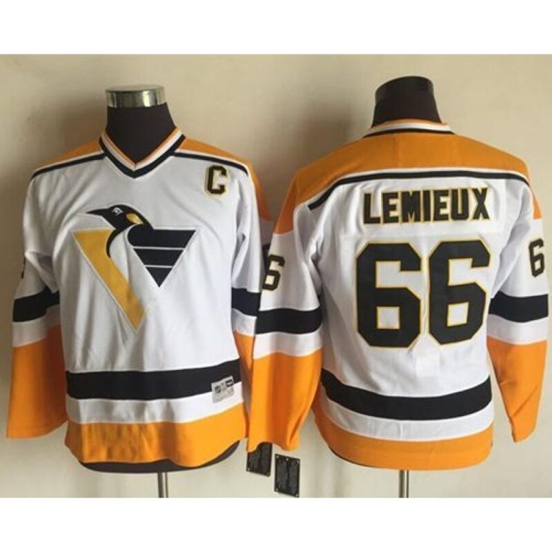 686193a47f976_1 Penguins #66 Mario Lemieux White/Yellow CCM Throwback Stitched Youth NHL Jersey