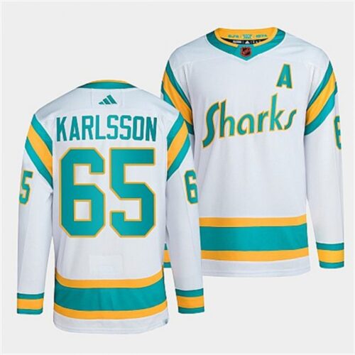686193cb9105c_1 Men's San Jose Sharks #65 Erik Karlsson White 2022-23 Reverse Retro Stitched Jersey