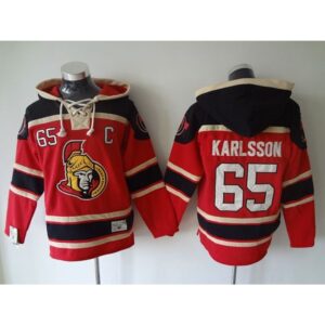 686193e6d9607_1 Senators #65 Erik Karlsson Red Sawyer Hooded Sweatshirt Stitched NHL Jersey