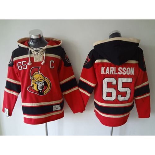 686193e6d9607_1 Senators #65 Erik Karlsson Red Sawyer Hooded Sweatshirt Stitched NHL Jersey