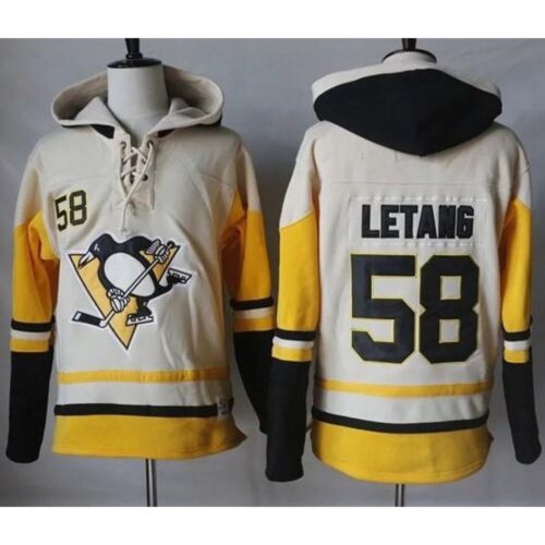 6861953452cf4_1 Penguins #58 Kris Letang Cream/Gold Sawyer Hooded Sweatshirt Stitched NHL Jersey