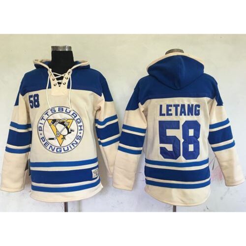 6861953757eaf_1 Penguins #58 Kris Letang Cream Sawyer Hooded Sweatshirt Stitched NHL Jersey