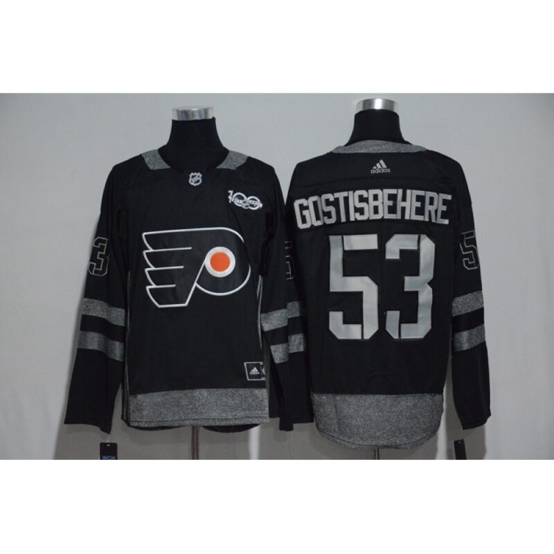 6861968d01daf_1 Philadelphia Flyers #53 Shayne Gostisbehere Black Men's 1917-2017 100th Anniversary Stitched NHL Jersey