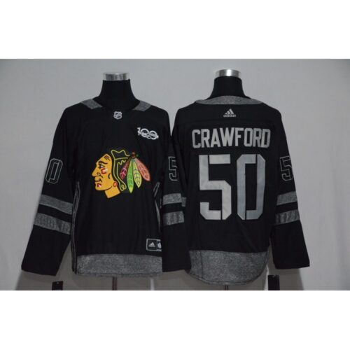 6861974b94f01_1 Chicago Blackhawks #50 Corey Crawford Black Men's 1917-2017 100th Anniversary Stitched NHL Jersey