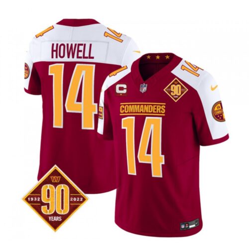 686197890f5ae_1 Men's Washington Commanders #14 Sam Howell Burgundy/White 2023 F.U.S.E. With 1-Star C Patch 90th Anniversary Vapor Limited Stitched Football Jersey
