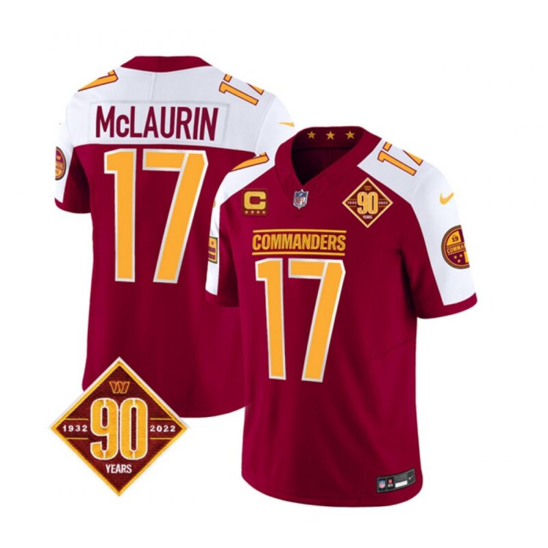 6861978bf015a_1 Men's Washington Commanders #17 Terry McLaurin Burgundy/White 2023 F.U.S.E. 90th Anniversary Vapor Limited Stitched Football Jersey