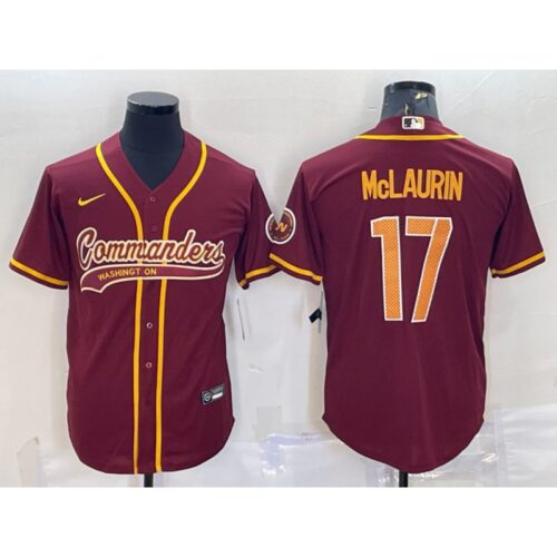 6861979ab7b60_1 Men's Washington Commanders #17 Terry McLaurin Burgundy With Patch Cool Base Stitched Baseball Jersey