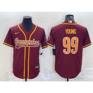 686197a0788f0_1 Men's Washington Commanders #99 Chase Young Burgundy With Patch Cool Base Stitched Baseball Jersey