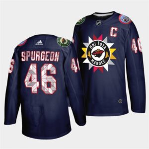 6861983aa36fd_1 Men's Minnesota Wild #46 Jared Spurgeon 2021/22 Navy Native American Heritage Day Stitched Jersey