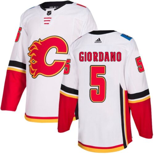 6861987d81d98_1 Men's Calgary Flames #5 Mark Giordano White Away Stitched NHL Jersey