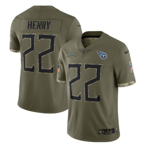 686198b77c6cf_1 Men's Tennessee Titans #22 Derrick Henry Olive 2022 Salute To Service Limited Stitched Jersey