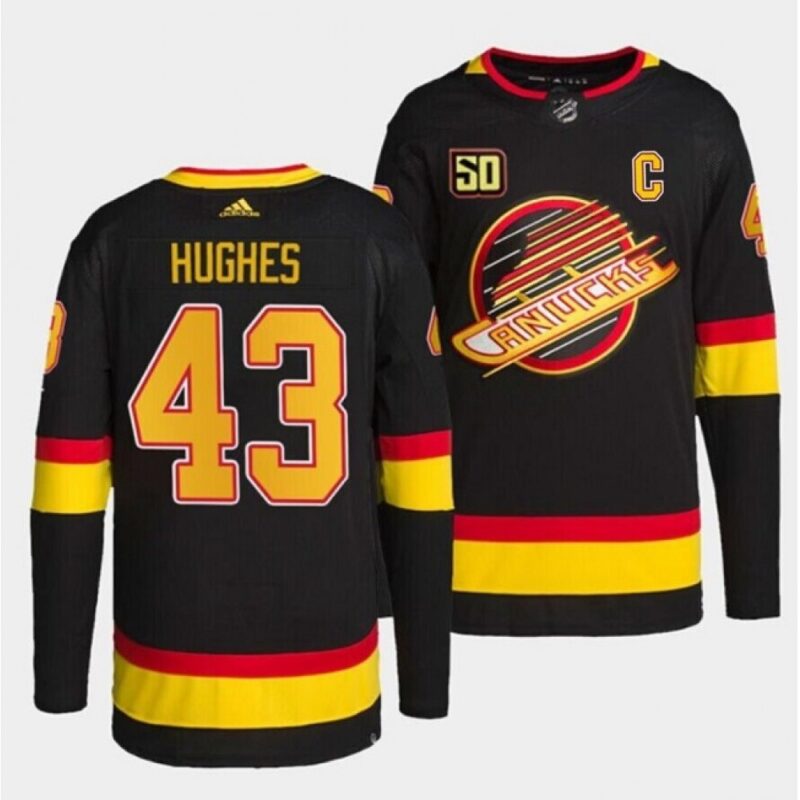 686198e7f19cc_1 Men's Vancouver Canucks #43 Quinn Hughes Black Retro With 50th Anniversary Patch Stitched Jersey