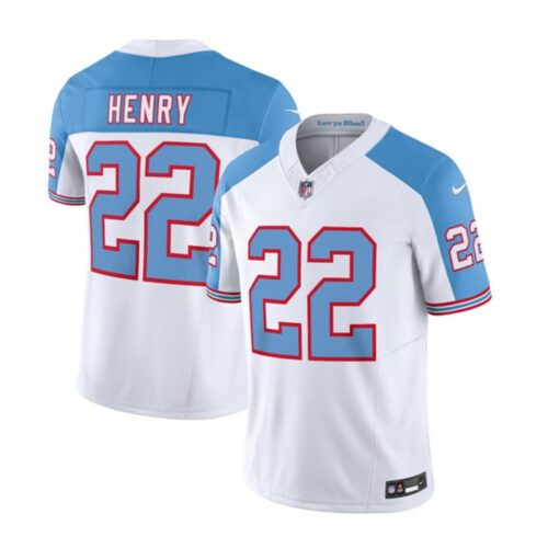 6861990c85b8f_1 Men's Tennessee Titans #22 Derrick Henry White/Blue 2023 F.U.S.E. Vapor Limited Throwback Stitched Football Jersey