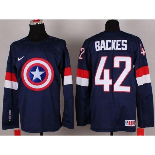 6861997eeb80a_1 Olympic Team USA #42 David Backes Navy Blue Captain America Fashion Stitched NHL Jersey