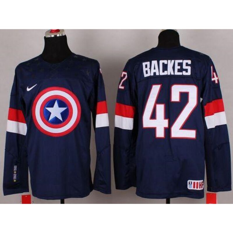 6861997eeb80a_1 Olympic Team USA #42 David Backes Navy Blue Captain America Fashion Stitched NHL Jersey