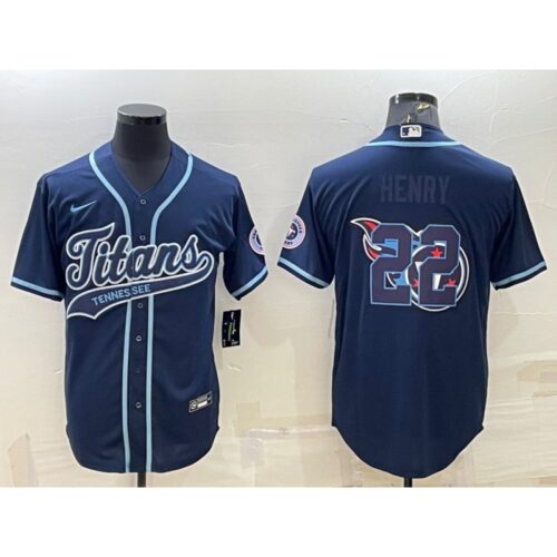 686199a7c1de7_1 Men's Tennessee Titans #22 Derrick Henry Navy Team Big Logo With Patch Cool Base Stitched Baseball Jersey