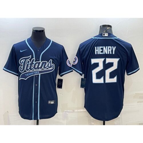 686199aaaaa05_1 Men's Tennessee Titans #22 Derrick Henry Navy With Patch Cool Base Stitched Baseball Jersey