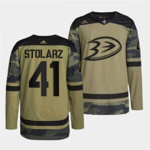 686199dde0917_1 Men's Anaheim Ducks #41 Anthony Stolarz 2022 Camo Military Appreciation Night Stitched Jersey