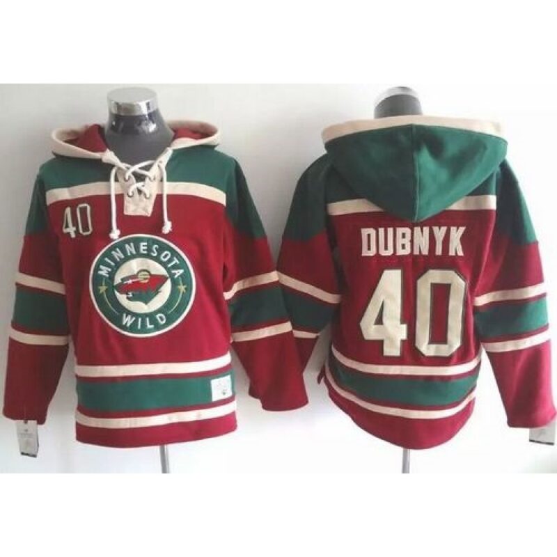 68619a58c4e45_1 Wild #40 Devan Dubnyk Red Sawyer Hooded Sweatshirt Stitched NHL Jersey