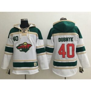 68619a5b99e2d_1 Wild #40 Devan Dubnyk White Sawyer Hooded Sweatshirt Stitched NHL Jersey